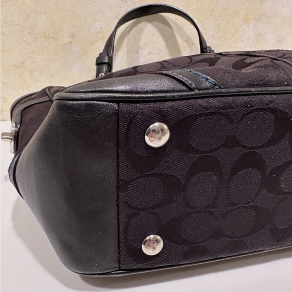 Coach Leatherware 2005 Vintage Signature Jacquard Black Handbag Teal Stitching - Picture 8 of 16